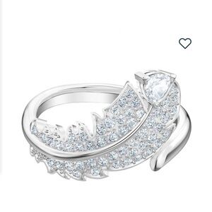 NWOT SWAROVSKI Elegant Silver Feather Ring with Crystals